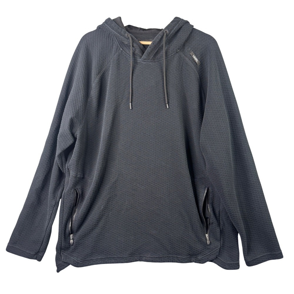 UNRL Men's Size 2XL Charcoal Black Textured Knit Pullover Hoodie Zipper Pockets